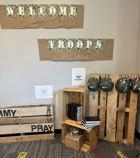 Bible Boot Camp Vbs, Sunday School Themes, Army Boot Camp, Camp Vbs, Camp Decor, Giant Games, Ra Ideas, Camping Decor, Armor Of God