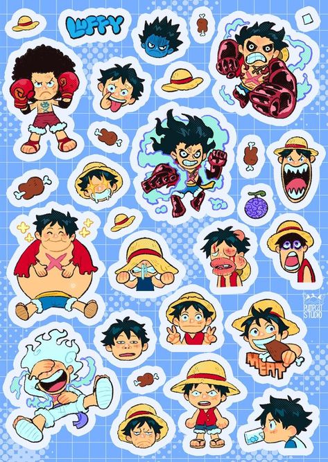 One Piece Manga Drawing, Cute Luffy One Piece, One Piece Chibi Sticker, One Piece Stickers Printable, One Piece Printable, Chibi One Piece, Luffy Sticker, One Piece Stickers, One Piece Chibi