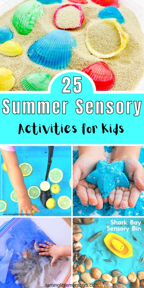 Have fun with this list of 25 Summer sensory activities for kids. Fun and easy sensory activities to do with toddlers and preschoolers this Summer. Explore, learn and play with these fantastic play ideas. #summer #sensory #toddlers #preschoolers Sensory Activities For Kids, Summer Sensory, Education Creative, Summer Preschool Activities, Sensory Tubs, Summer Kid, Summer Programs, Bored Kids, Sensory Ideas