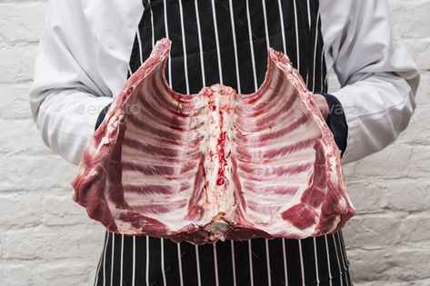 A butcher holding the ribs of a lamb carcass. by Mint_Images. A butcher holding the ribs of a lamb carcass. #Sponsored #ribs, #holding, #butcher, #Mint_Images Meat Reference, Butcher Aesthetic, Meat Art, The Flesh, In The Flesh, Us Images, Pose Reference, Art Reference, Hold On