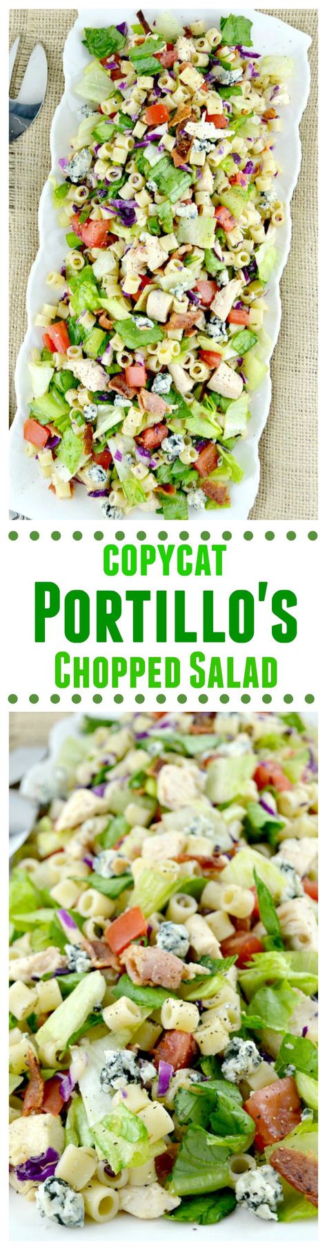 Portillo's Chopped Salad-this is a copycat recipe just like the delicious restaurant version. Loaded with great veggies, lots of goodies and dressed in a sweet Italian dressing, Sweet Italian Dressing, Gorgonzola Cheese, Bacon Tomato, Salad Pasta, Famous Recipe, Mouthwatering Recipes, Think Food, Italian Dressing, Chopped Salad