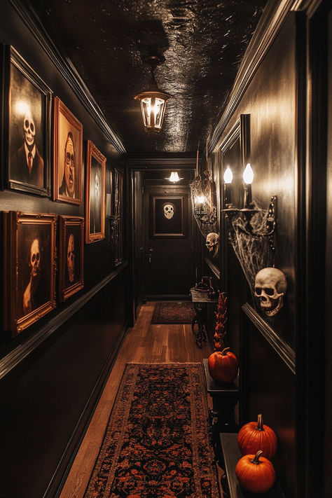 Transform your home into a Halloween wonderland with these 35+ spooktacular decoration ideas. From eerie lights to haunted accents, create a hauntingly beautiful space for the spooky season. 🌟✨ #HalloweenDecor #Spooktacular #HauntedHome #HalloweenIdeas Haunted House Bathroom, Haunted Manor Interior, Haunted Living Room Ideas, Halloween Decorations Interior, Halloween Set Design, Haunted House Aesthetic Interior, Spooky House Aesthetic, Spooky Home Aesthetic, Halloween Speakeasy