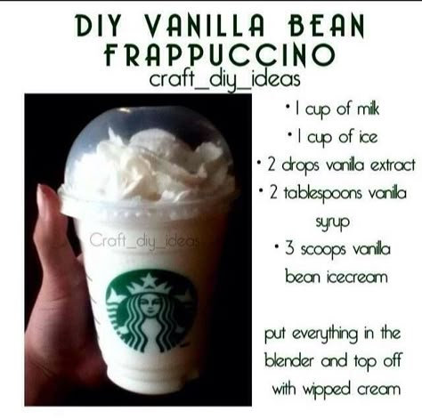 Vanilla Bean Frappuccino, Resep Starbuck, Minuman Starbucks, Starbucks Vanilla, Resep Smoothie, Starbucks Diy, Starbucks Frappuccino, Starbucks Drinks Recipes, Coffee Drink Recipes