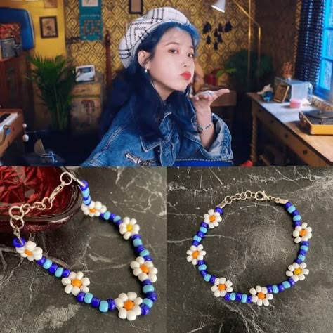 Iu Blueming, Beaded Daisy Bracelet, Jewelry Kpop, Beaded Flower Bracelet, Pop Beads, Beaded Daisy, Lee Ji Eun, Pop Jewelry, Diy Beaded Rings