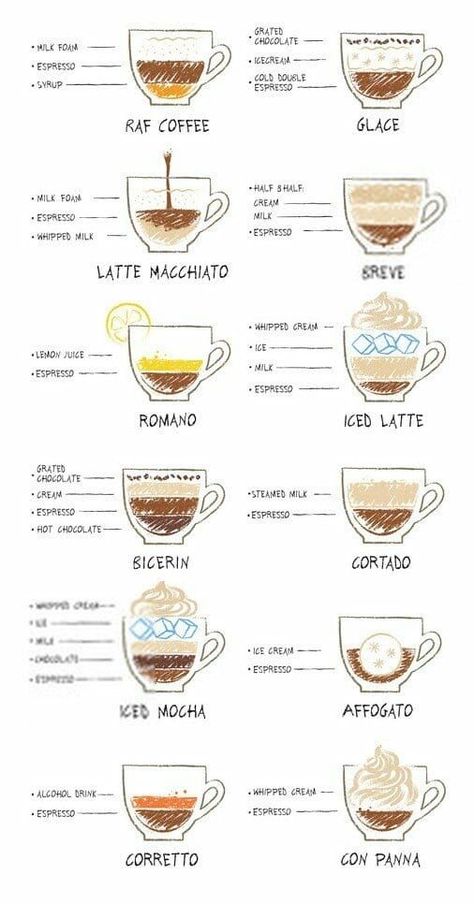 Resep Starbuck, Coffee Chart, Cup Of Espresso, Coffee Infographic, Coffee Shop Menu, Types Of Coffee, Coffee Guide, Coffee Varieties, Coffee Bar Home