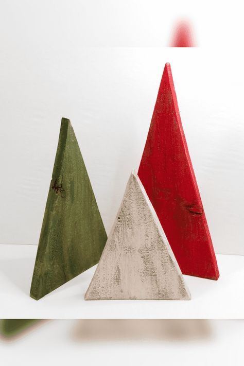 You will need three wooden triangles of various sizes to make these festive Trees. Wooden Triangle Christmas Trees, Triangle Christmas Tree Wooden, Triangle Wooden Christmas Trees, Wooden Triangle Gnomes, Triangle Wood Scraps, Wood Christmas Trees Diy Triangle, Diy Small Wooden Christmas Tree, Christmas Tree Triangles, Wooden Triangle Christmas Tree Diy