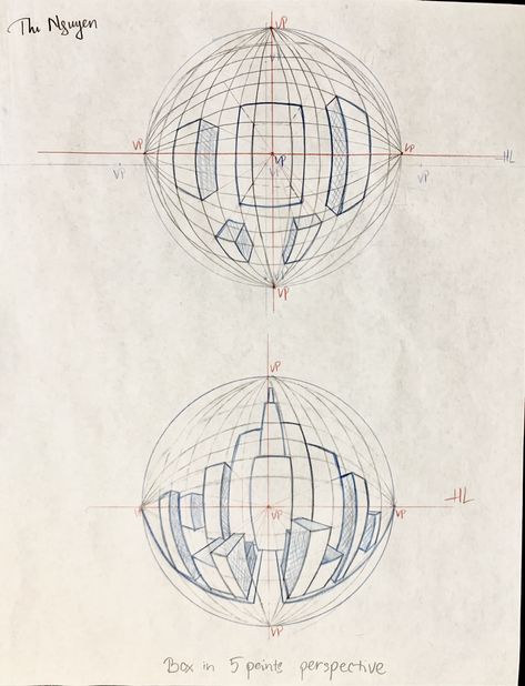 1 2 3 Point Perspective, Fish Eye Architecture, Perspective Drawing 5 Point, How To Do Fish Eye Perspective, Fish Perspective Drawing, Fish Eye Perspective Tutorial, Drawing Fish Eye Perspective, Fisheye Drawing Tutorial, Fish Bowl Perspective Drawing