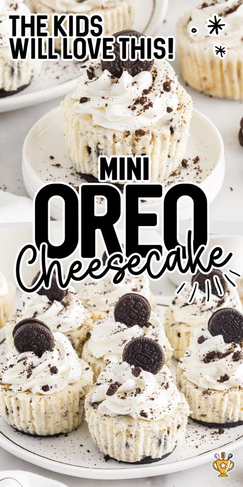 These Mini Oreo Cheesecakes are creamy, easy to make, and packed with cookies and cream flavor. Perfect for parties or any sweet craving! Mini Cheesecake Flavors, Mini Desserts To Sell, Cheesecake Types, No Bake Mini Cheesecake Recipes, Oreo Mini Cheesecake, Mini Oreo Cheesecake Bites, Oreo Cheesecake Cups, Oreo Cheesecake Cupcakes, Oreo Cheesecake Bites