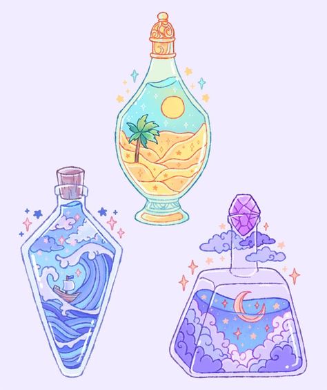 Kids Canvas Art, Warriors Illustration, Crystal Drawing, Bottle Drawing, Magic Bottles, Fantasy Props, Kids Canvas, Stylish Art, Cute Kawaii Drawings