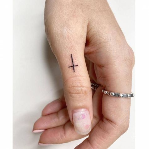 Cross On Thumb Tattoo, Finger Tattoo Simple, Thumb Tattoos, Pink Rose Tattoos, Finger Tattoo For Women, Cross Tattoo Designs, Angel Tattoo, Cross Tattoo, Hand Tattoo