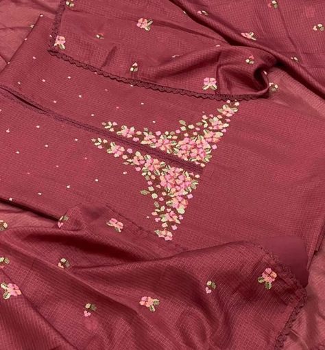 FR Cotton Kota doria cross stitch embroidered kurta and dupatta with plain cotton lower. Kurta And Dupatta, Paisley, Cross Stitch, Couture