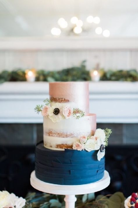 Fall Wedding-Dusty Rose and Navy Bridesmaid Dresses, Navy Man's Suit with Dusty Rose Tie - ColorsBridesmaid Blue Color Palette Wedding, Navy Blue Wedding Cakes, Wedding Cake Navy, Colorful Wedding Cakes, Wedding Cake Roses, Buttercream Wedding Cake, Tiered Cake, Wedding Cakes Blue, Blue Cakes