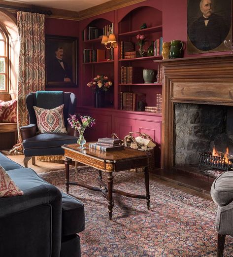 House and Garden Burgundy Living Room, Leeds Castle, English Interior, Property Design, Stately Home, Luxury Accommodation, Interior Photography, Reception Rooms, House Inspo