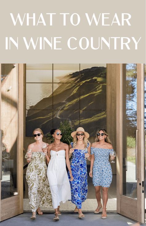 What to Wear in Wine Country - JetsetChristina Casual Winery Outfit Summer, Winery Outfits Summer Wine Tasting, Outfits For Wine Tasting, Portugal Summer Outfits, Wine Tasting Outfit Summer, Bachelorette 2023, Wine Country Outfit, Wine Tour Outfit, Winery Party