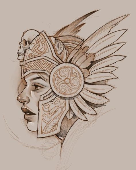 Realism Tattoo Stencil, Henne Tattoo, Valkyrie Tattoo, Neo Tattoo, Tattoo Zeichnungen, Warrior Tattoos, Nordic Tattoo, Mythology Tattoos, Sketch Tattoo Design