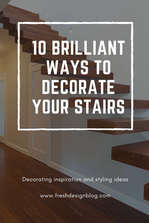 10 brilliant ways to decorate your stairs ~ Fresh Design Blog Staircase Wall Painting Ideas, Staircase Wallpaper Ideas, Wall Above Stairs Decor, Decorate Stairs, Above Stairs Decor, Stairway Wallpaper, Stair Quotes, Staircase Wallpaper, Stair Walls