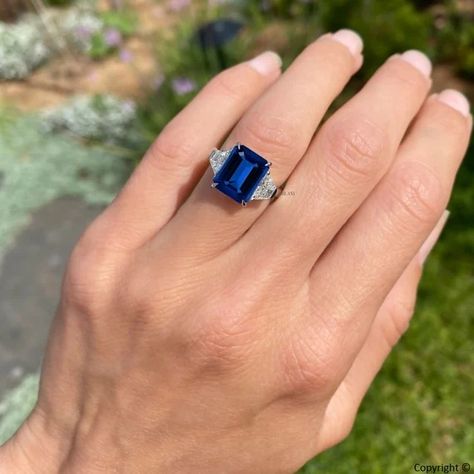 sapphire and diamond ring - Google Search Sapphire Wedding Ring Vintage, Sapphire Engagement Ring Emerald Cut, Art Deco Sapphire Engagement Ring, Blue Sapphire Engagement Ring, Sapphire Diamond Engagement, Sapphire Wedding Rings, Cute Engagement Rings, Future Engagement Rings, Three Stone Engagement Ring