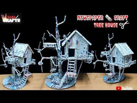 How to make Newspaper Tree House | Paper craft idea | Newspaper House | Waste Materials Craft Idea - YouTube Tree House Craft, Paper House Craft, House Paper Craft, Craft From Waste Material, House Craft, Paper House, News Paper, Hello Friend, Tree House