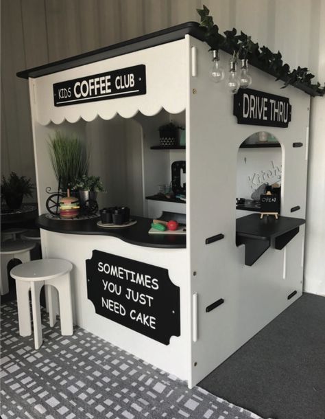 Kids Clubhouse, Cave Basement, Small Coffee Shop, Kids Cafe, Play Kitchens, Cubby House, Cubby Houses, Playroom Design, Kids Playhouse