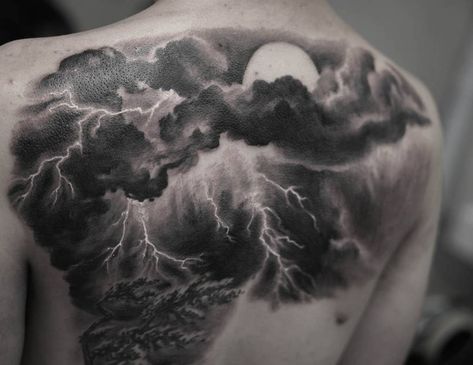 Lightning Tattoos, Cloud Tattoo Sleeve, Blitz Tattoo, Cloud Tattoo Design, Rain Tattoo, Storm Tattoo, Sky Tattoos, Lightning Tattoo, Hyper Realistic Tattoo