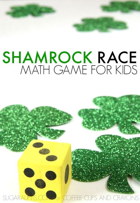 Shamrock Math Race | Coffee Cups and Crayons Bee Footprint, Neat Crafts, March Themes, St Patricks Day Crafts For Kids, March Activities, St Patrick Day Activities, Math Activities For Kids, Hundreds Chart, Math Games For Kids