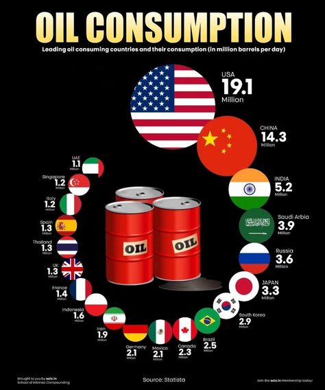 Oil consumption Language Family Tree, Investing Infographic, Business Psychology, Business Strategy Management, Petroleum Engineering, Business Portrait Photography, Making Money On Youtube, World Data, Money Strategy