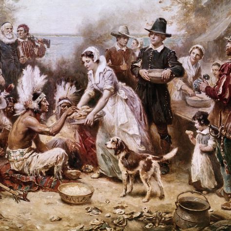 What Was Eaten at the First Thanksgiving? - HISTORY The First Thanksgiving, Thanksgiving History, Pumpkin Pudding, Salt Pork, Cooking Green Beans, Indian Corn, Spiced Cider, First Thanksgiving, Norman Rockwell