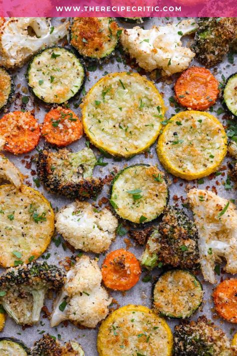 These delicious parmesan-roasted vegetables are coated in zesty Italian dressing and a crispy parmesan mixture that delivers incredible flavor. Parmesan Roasted Vegetables, Meal Sides, Zesty Italian Dressing, The Recipe Critic, Autumn Dining, Recipe Critic, Sunday Dinners, Unhealthy Diet, Italian Dressing