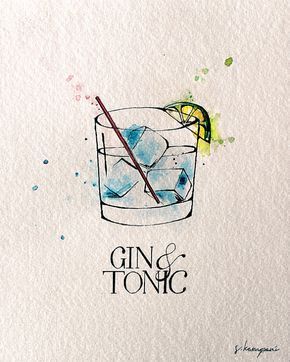 수채화 그림, Gin Tonic, Art Et Illustration, Watercolor Inspiration, Art And Illustration, Watercolor Drawing, Ink Illustrations, Watercolor Paint, Gin And Tonic