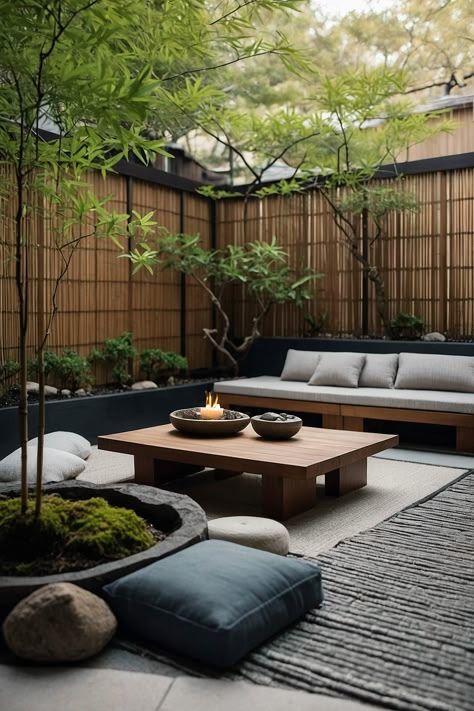 #homedecor #homedecoration #homedecoridea #homedecortips #homedecorinspo #homedecorative #homedecortions #homedecor4seasons #bedroom #livingarea #gar4den Japanese Style Balcony Garden, Japanese Porch Ideas, Japanese Patio Garden, Japanese Decking, Japanese Outdoor Decor, Japanese Inspired Backyard, Inner Garden Design, Bamboo Ideas Outdoor, Japanese Patio Ideas