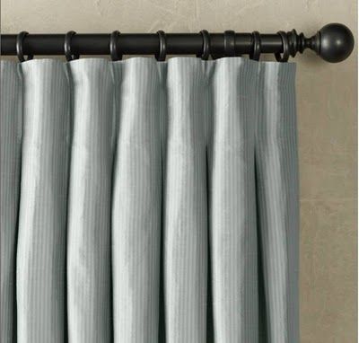 High Street Market is right, the inverted box pleat is very clean and versatile style. Inverted Pleat Drapery, Inverted Box Pleat, Drapery Styles, Pleated Drapery, Pleat Curtains, Curtain Headings, Drapery Designs, Pleated Drapes, Modern Interior Decor