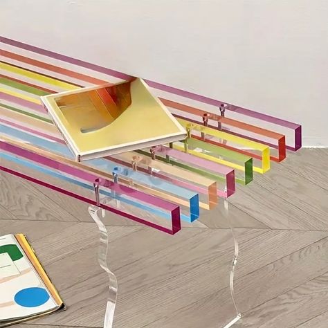 Acrylic Bench, Acrylic Furniture, Modern Rainbow, Acrylic Design, Acrylic Designs, Interior Architect, Rainbow Stripes, Interior Design Inspiration, Bedroom Living Room