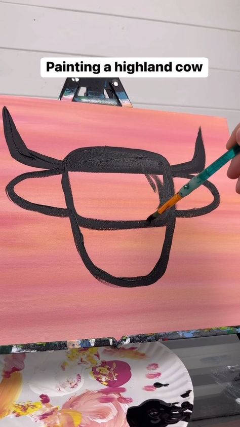 [clip] Painting the shape of a highland cow! #art #highlandcow #diy #howto #painting #tutorials #underpainting | Emily Seilhamer Art | Emily Seilhamer Art · Original audio How To Paint Cow Print, How To Paint A Highland Cow, Highland Cow Tutorial, How To Draw A Highland Cow, Highland Cow Painting Easy, Cow Painting Easy, Highland Cow Pictures, Cow Paintings On Canvas, Highland Cow Painting