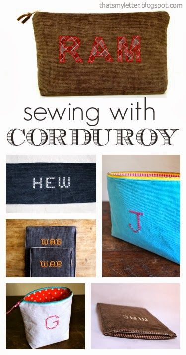 Sew: corduroy sewing projects Fine wale corduroy is a favorite fabric of mine and today I’m sharing a few sewing projects you can make using corduroy. Save those worn out corduroy pants because you can repurpose them into a useful pouch. Brown corduroy with an appliqued monogram, metal zipper and flannel lining make for a... Read more Sew Tutorials, Frugal Girls, Hand Crafts, Duck Cloth, Sew Easy, Brown Corduroy, Letter C, Easy Sewing Projects, 3d Projects