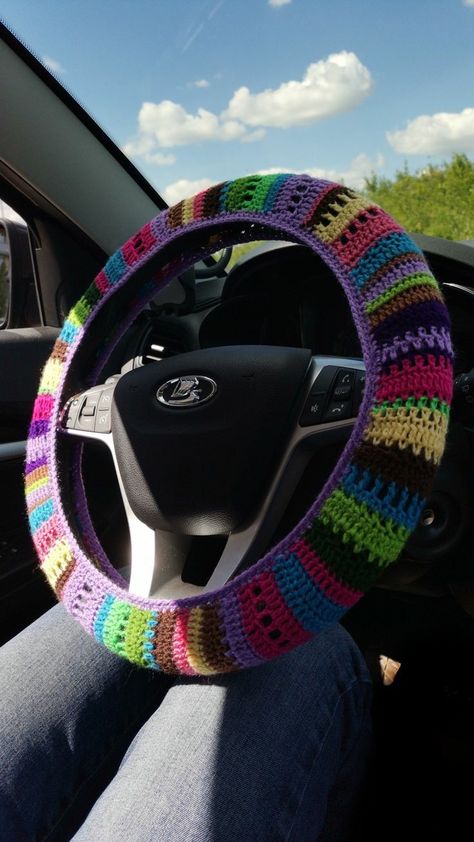 Crocheted Wheel Cover, Pink Crochet Steering Wheel Cover, Car Wheel Crochet Cover, Car Wheel Crochet, How To Crochet A Steering Wheel Cover, Knitted Steering Wheel Cover, Crochet Steering Wheel Covers, Car Accessories Crochet Free Pattern, Crocheted Steering Wheel Cover