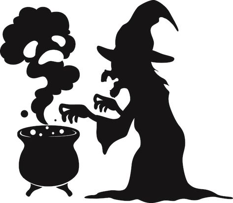 Silhouette of witch cooking magic potion... | Premium Vector #Freepik #vector #cauldron #witch #halloween-girl #halloween-witch Cauldron Witch, Witch Silhouette, Magic Potion, Halloween Vector, Vector Silhouette, Halloween Magic, Halloween Witch, Vector Photo, Halloween Crafts