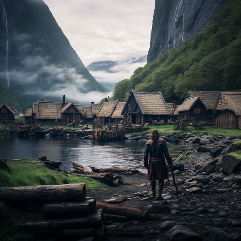 Viking Town Concept Art, Viking Village Aesthetic, Viking Scenery, Vikings Village, Viking Castle, Norse Aesthetic, Vikings Aesthetic, Viking Aesthetic, Viking Books