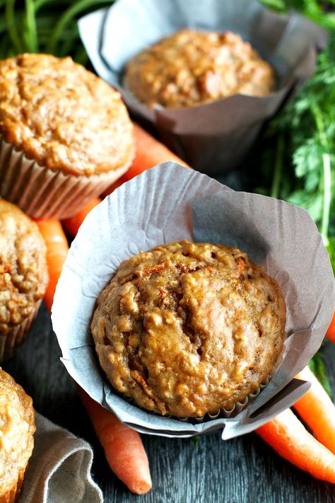 Carrot Oatmeal Greek Yogurt Muffins | running with spoons Carrots Muffins, Oatmeal Greek Yogurt Muffins, Carrot Oatmeal, Healthy Carrot Muffins, Sugar Carrots, Greek Yogurt Muffins, Yogurt Muffins, Carrot Muffins, Oatmeal Muffins