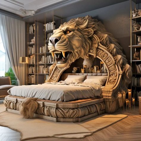 Giant Epic Animal Beds - The Ultimate Adventure in Bedtime Comfort - LuxArts Lion Home Decor, Hotel Suite Bedroom, Castle Beds, Fantasy Bed, Giraffe Bedding, Unusual Beds, Royal Bedroom Design, Furniture Design Unique, Animal Bed