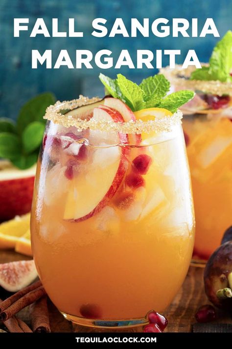 Fall Sangria Margarita (Pitcher Sized) Pioneer Woman Sangria, Alcoholic Drink Pitcher, Margarita Sangria Recipe, Large Batch Margaritas, Cocktail For A Crowd Pitcher Drinks, Big Pitcher Drinks Cocktail Recipes, Call Sangria, Fall Margarita Recipe Pitcher, Batched Margaritas