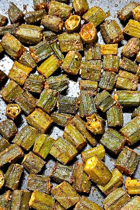 Roasted Okra Recipe - My Dainty Kitchen Jamaican Okra Recipes, Easy Okra Recipes, Roasted Okra Recipes Ovens, Okra And Tomatoes Southern Recipe, Boiled Okra Recipe Southern, Oven Okra, Sauteed Okra Recipes, Boiled Okra Recipe, Okra Patties Recipe