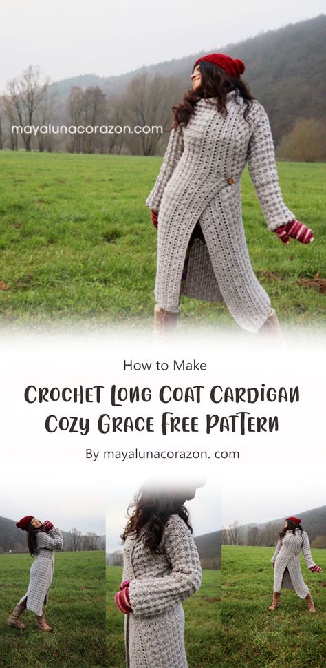 Crochet Long Coat Pattern, Free Crochet Coat Patterns, Crochet Trench Coat Pattern, Free Crochet Coat Patterns For Women, Long Coat Pattern, Crochet Long Coat, Crochet Coat Free Pattern, Long Cardigan Knitting Pattern, Trench Coat Pattern