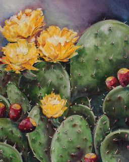 Where ART Lives Gallery Artists Group Blog: Prickly Pear Cacti by Texas Artist Kristine Kainer Prickly Pear Art, Cactus Flower Painting, Cactus Paintings, Cactus Pictures, Prickly Pear Oil, Cactus Painting, Texas Art, Prickly Pear Cactus, Texas Artist