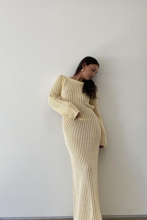 Crochet Dress Sleeves, Long Sleeve Maxi Dress Aesthetic, White Crochet Maxi Dress, Crochet Dress Modest, Crochet Dress Maxi, Amalfi Outfits, Crochet Dress Aesthetic, Crochet Dress Long, Crochet Dress Outfit