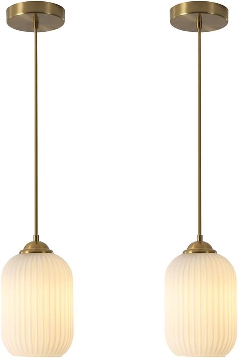 KCO Lighting Mid Century Modern Gold White Pendant Light Antique Brass Milk Glass Pendant Lighting 1-Light Single Globe Pendant Lights Kitchen Island for Dining Room Living Room (2-Pack) - Amazon.com Brass And White Pendant Light, Globe Pendant Light Kitchen, Kitchen Island For Dining, Large Globe Pendant Light, Mid Century Modern Light Fixtures, Antique Brass Pendant Light, Milk Glass Pendant, Milk Glass Pendant Light, Lights Kitchen