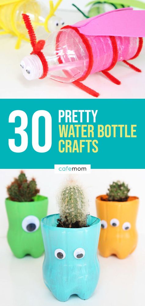 30 Pretty Water Bottle Crafts: These water bottle crafts are perfect to make with your kids. Upcycle disposable water bottles into cool and easy DIY crafts children of all ages will enjoy making. Water Bottle Upcycle, Upcycle Plastic Water Bottles, Making Something Out Of Recycled Items, Water Bottle Recycling Ideas, Crafts Out Of Plastic Bottles, Recycled Water Bottle Art, How To Reuse Water Bottles, Water Bottle Flowers How To Make, Water Bottle Upcycle Ideas