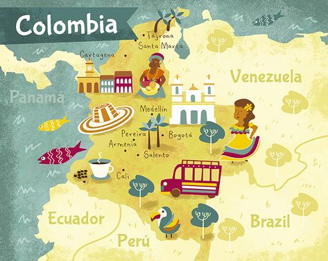 Colombia Illustration, Colombia Party, Social Work Graduation Cap, Colombia Independence Day, Colombia Art, Hispanic Heritage Month Activities, Colombia Map, Completed Bucket List, Colombian Art