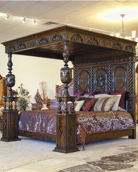 Wood Signs Home Decor, Gothic Furniture, Antique Beds, Carved Furniture, Victorian Furniture, Beautiful Bedding, Wooden Bed, Design Styles, Beautiful Furniture