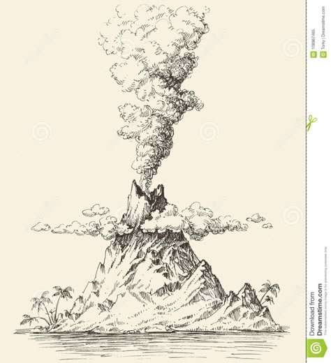 Active volcano drawing stock vector. Illustration of landscape - 108967465 Volcano Sketch, Vulcano Che Erutta, Volcano Tattoo, Island Sketch, Volcano Drawing, Landscape Pencil Drawings, Volcanic Eruption, Mountain Drawing, Landscape Sketch