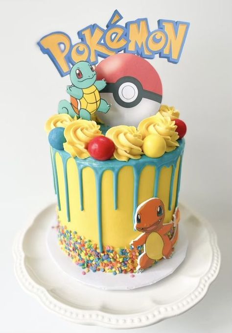 Pokémon Buttercream Cake, Homemade Pokemon Cake, Pokémon Drip Cake, Pokemon Party Cake, Pikachu Theme Cake, Pokemon Cake Design, Pokemon Cake Ideas Diy, Pokémon Birthday Ideas Cake, Pokemon Cake Ideas Buttercream